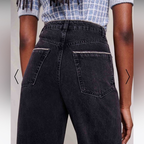 NWT Maje “Diamond” Black Wide Leg Jeans w Rhinestone Trim—missing rhinestones - Picture 4 of 16